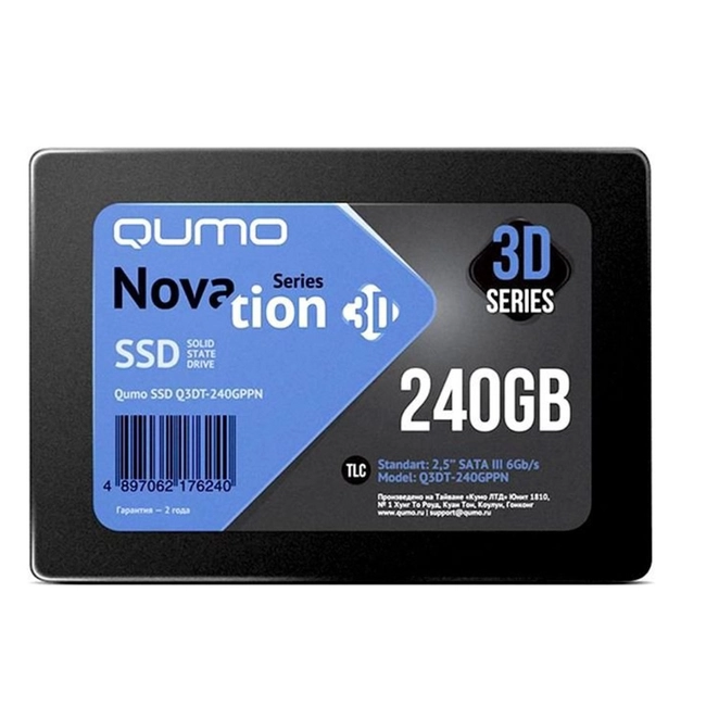 Внутренний жесткий диск Qumo SSD 240GB QM Novation Q3DT-240GPBN/GPPN OEM (SSD (твердотельные), 240 ГБ, 2.5 дюйма, SATA)