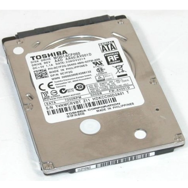 Внутренний жесткий диск Toshiba SATA3 500Gb 2.5" 7200 rpm 16Mb MQ01ACF050 (HDD (классические), 500 ГБ, 2.5 дюйма, SATA)
