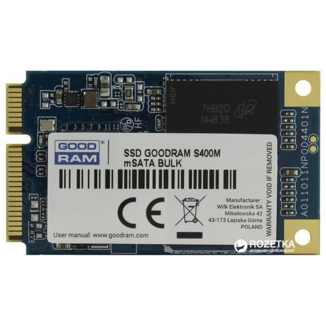 Внутренний жесткий диск GoodRam SSD S400M 120GB SATA III MSATA RETAIL SSDPR-S400M-120 (SSD (твердотельные), 120 ГБ, mSATA, SATA)