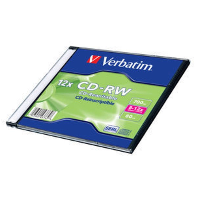Оптический привод Verbatim Диск CD-RW 700Mb 12x Slim case (1шт) 43762