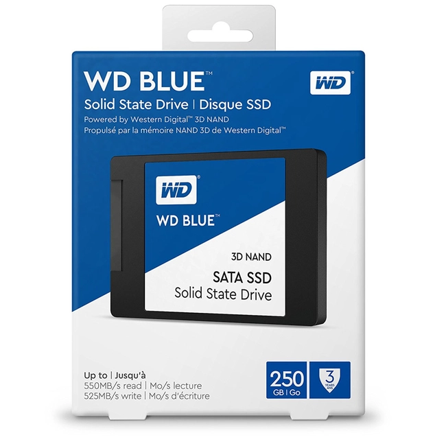 Внутренний жесткий диск Western Digital SSD Blue 3D NAND 250ГБ WDS250G2B0A (SSD (твердотельные), 250 ГБ, 2.5 дюйма, SATA)