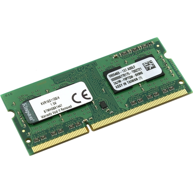 ОЗУ Kingston DDR-III 4GB (PC3-12800) 1600MHz SO-DIMM KVR16S11S8/4 (SO-DIMM, DDR3, 4 Гб, 1600 МГц)