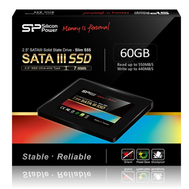 Внутренний жесткий диск Silicon Power Slim S55 SP060GBSS3S55S25 (SSD (твердотельные), 60 ГБ, 2.5 дюйма, SATA)