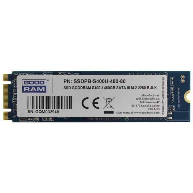 Внутренний жесткий диск GoodRam S400U SSDPB-S400U-480-80 (SSD (твердотельные), 480 ГБ, M.2, SATA)