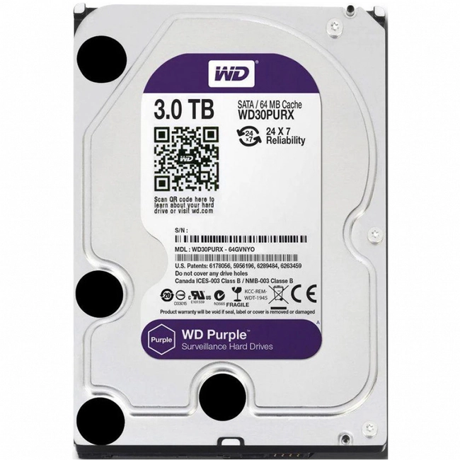 Внутренний жесткий диск Western Digital Purple WD30PURX (HDD (классические), 3 ТБ, 3.5 дюйма, SATA)