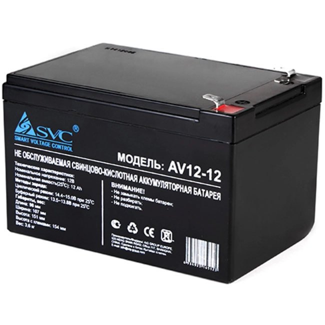 Сменные аккумуляторы АКБ для ИБП SVC Батарея 12В 12 Ач 01145 (12 В)